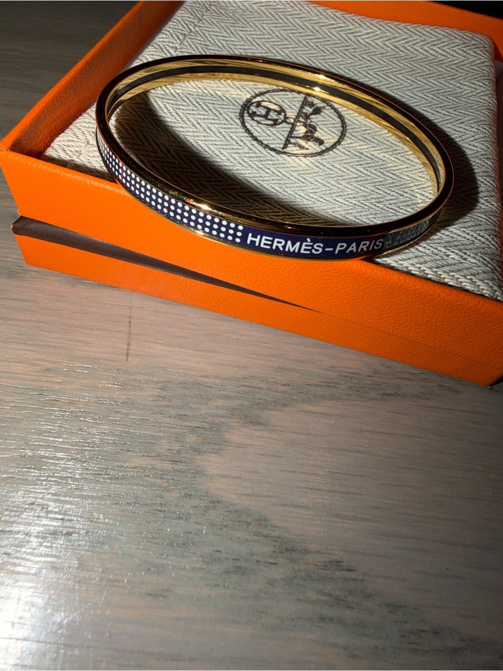 Hermes Blue Enamel and Gold Bangle Bracelet